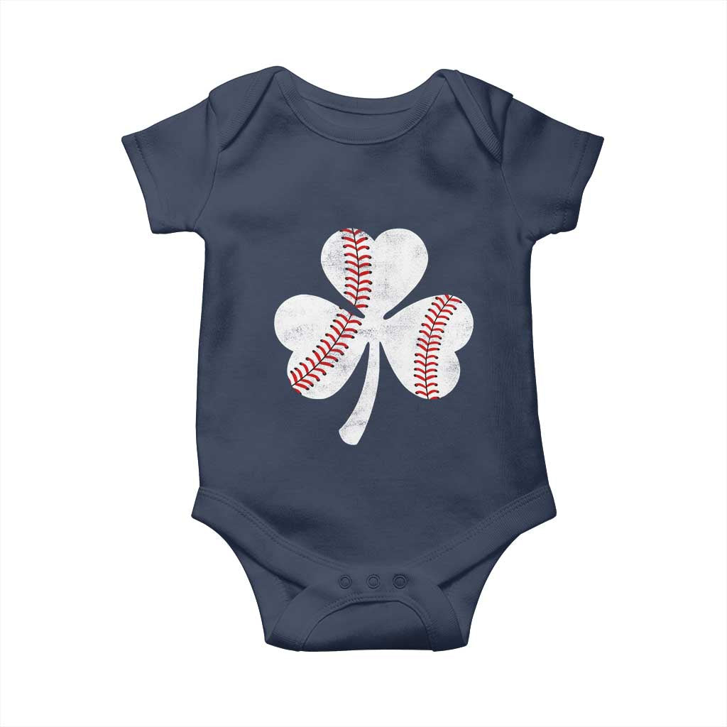 Funny Baseball St Patricks Day Distressed Shamrock Baby Onesie TS11 Navy Print Your Wear