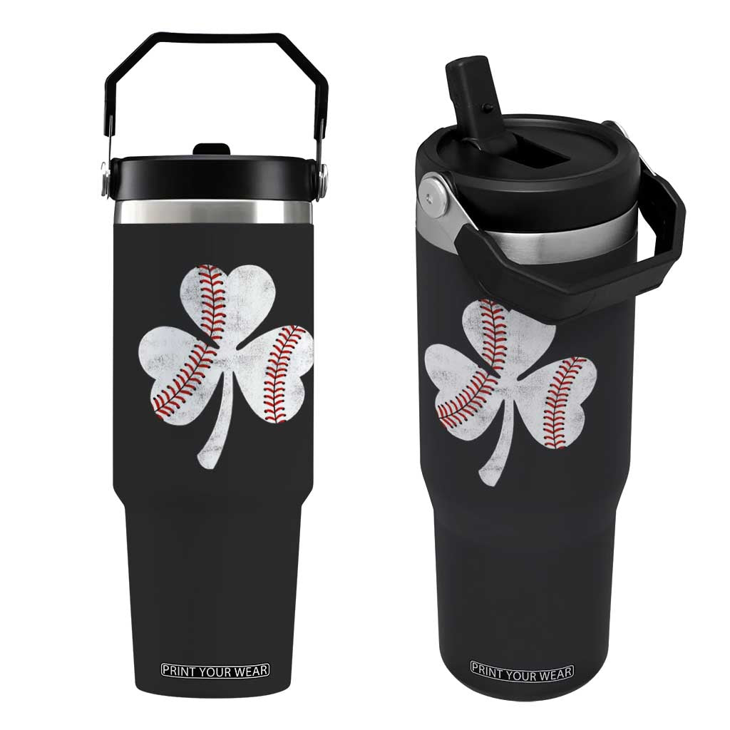 Funny Baseball St Patricks Day Distressed Shamrock Flip Straw Tumbler TS11 One Size: 30 oz Black Print Your Wear