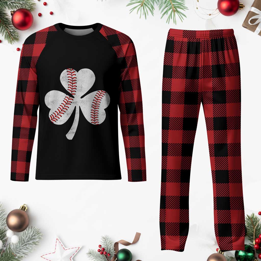 Funny Baseball St Patricks Day Distressed Shamrock Plaid Pajama Set TS11 Buffalo Plaid Print Your Wear