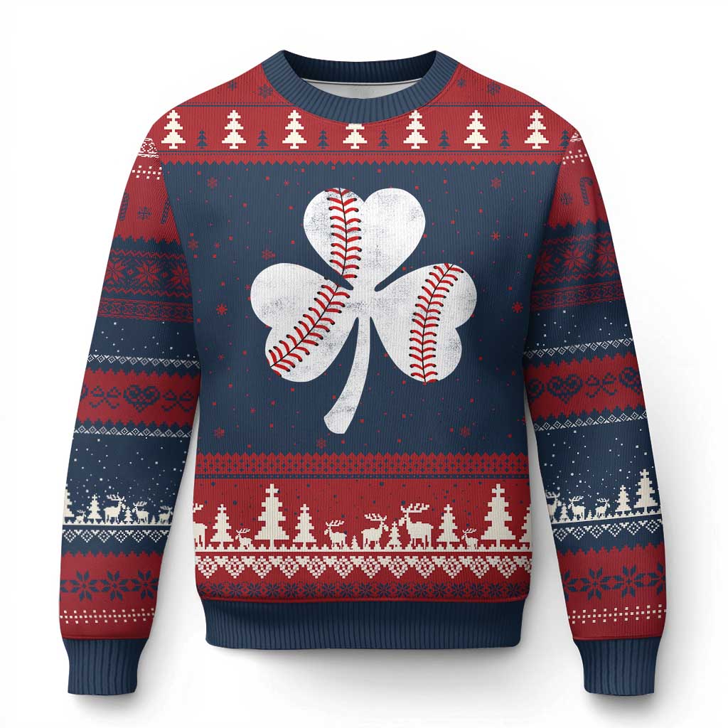 Funny Baseball St Patricks Day Distressed Shamrock Ugly Christmas Sweater TS11 Navy Red Print Your Wear