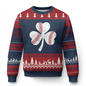 Funny Baseball St Patricks Day Distressed Shamrock Ugly Christmas Sweater TS11 Navy Red Print Your Wear