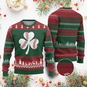 Funny Baseball St Patricks Day Distressed Shamrock Ugly Christmas Sweater TS11 Red Green Print Your Wear