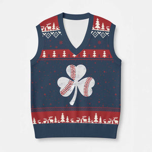 Funny Baseball St Patricks Day Distressed Shamrock V-Neck Knit Sweater Vest TS11 Navy Red Print Your Wear