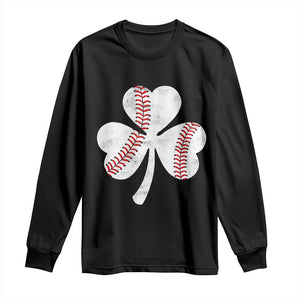 Funny Baseball St Patricks Day Distressed Shamrock Long Sleeve Shirt TS11 Black Print Your Wear