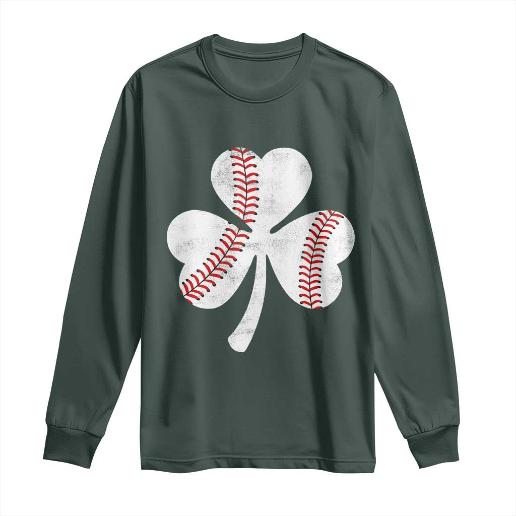 Funny Baseball St Patricks Day Distressed Shamrock Long Sleeve Shirt TS11 Dark Forest Green Print Your Wear