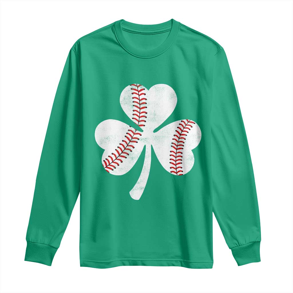 Funny Baseball St Patricks Day Distressed Shamrock Long Sleeve Shirt TS11 Irish Green Print Your Wear