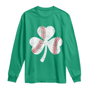 Funny Baseball St Patricks Day Distressed Shamrock Long Sleeve Shirt TS11 Irish Green Print Your Wear