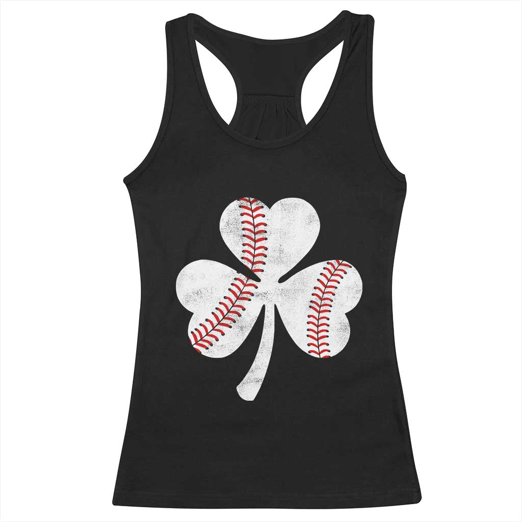 Funny Baseball St Patricks Day Distressed Shamrock Racerback Tank Top TS11 Black Print Your Wear