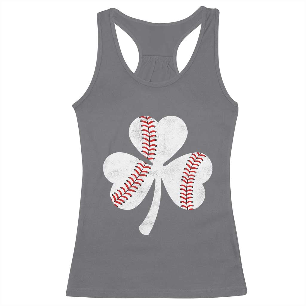Funny Baseball St Patricks Day Distressed Shamrock Racerback Tank Top TS11 Charcoal Print Your Wear