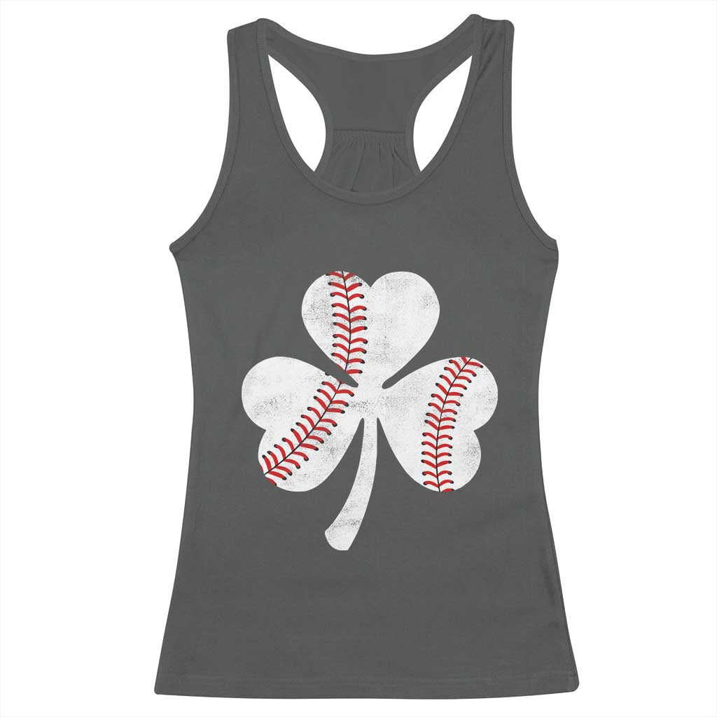 Funny Baseball St Patricks Day Distressed Shamrock Racerback Tank Top TS11 Dark Heather Print Your Wear
