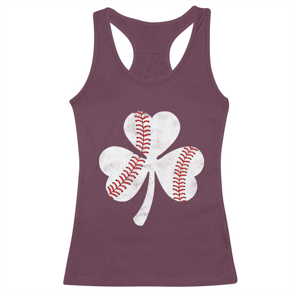 Funny Baseball St Patricks Day Distressed Shamrock Racerback Tank Top TS11 Maroon Print Your Wear