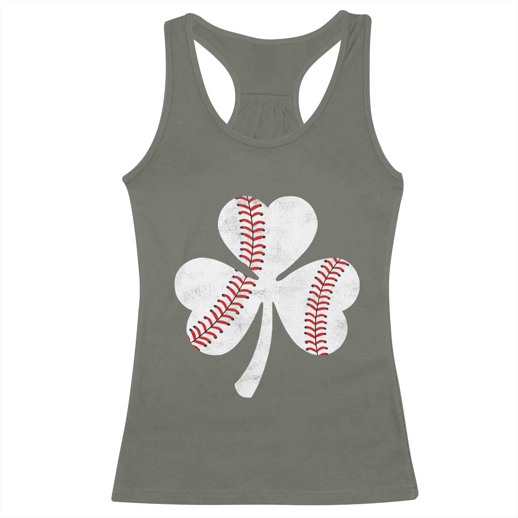 Funny Baseball St Patricks Day Distressed Shamrock Racerback Tank Top TS11 Military Green Print Your Wear