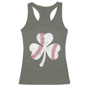 Funny Baseball St Patricks Day Distressed Shamrock Racerback Tank Top TS11 Military Green Print Your Wear