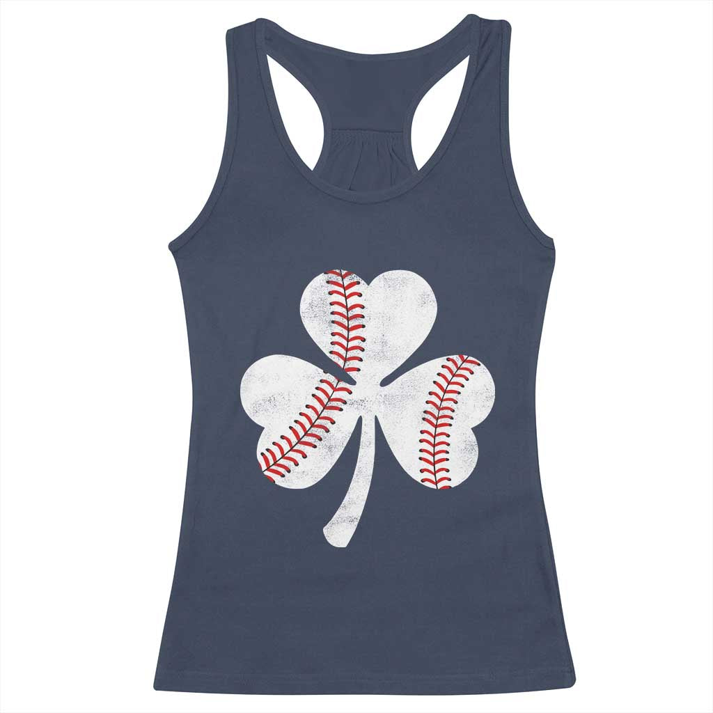 Funny Baseball St Patricks Day Distressed Shamrock Racerback Tank Top TS11 Navy Print Your Wear