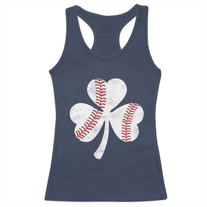 Funny Baseball St Patricks Day Distressed Shamrock Racerback Tank Top TS11 Navy Print Your Wear