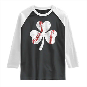 Funny Baseball St Patricks Day Distressed Shamrock Raglan Shirt TS11 Black White Print Your Wear
