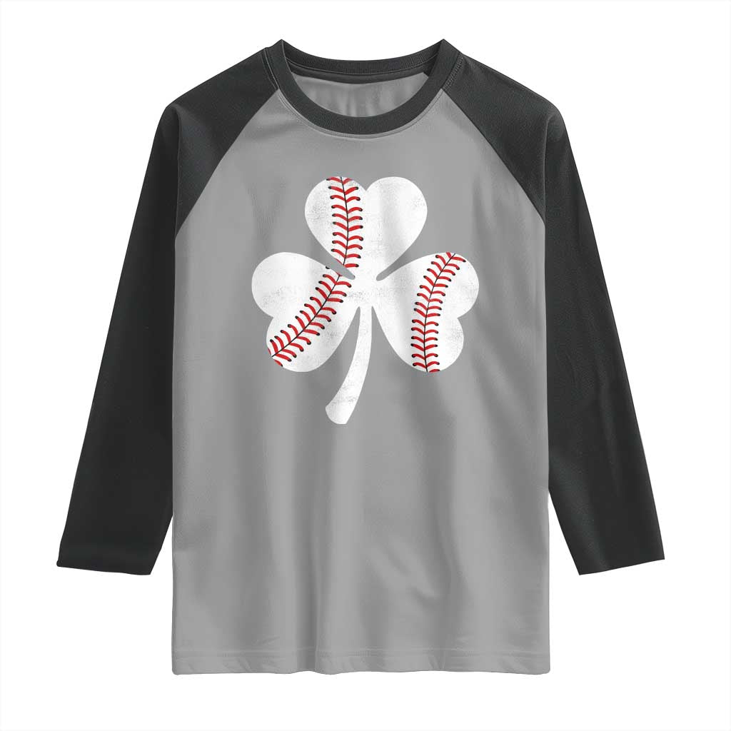 Funny Baseball St Patricks Day Distressed Shamrock Raglan Shirt TS11 Sport Gray Black Print Your Wear