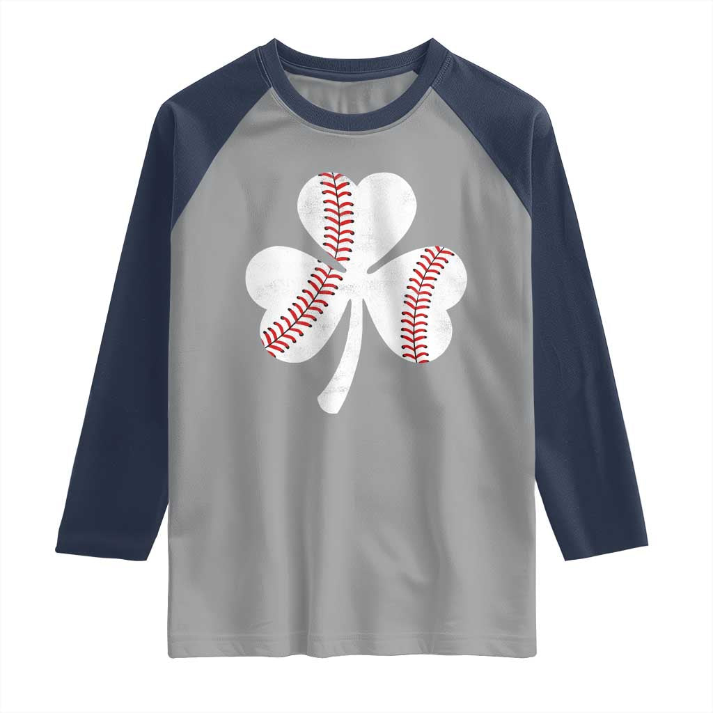 Funny Baseball St Patricks Day Distressed Shamrock Raglan Shirt TS11 Sport Gray Navy Print Your Wear