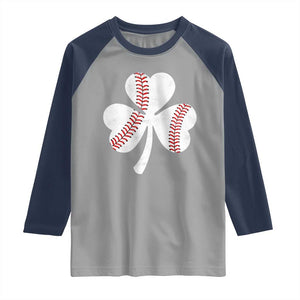 Funny Baseball St Patricks Day Distressed Shamrock Raglan Shirt TS11 Sport Gray Navy Print Your Wear