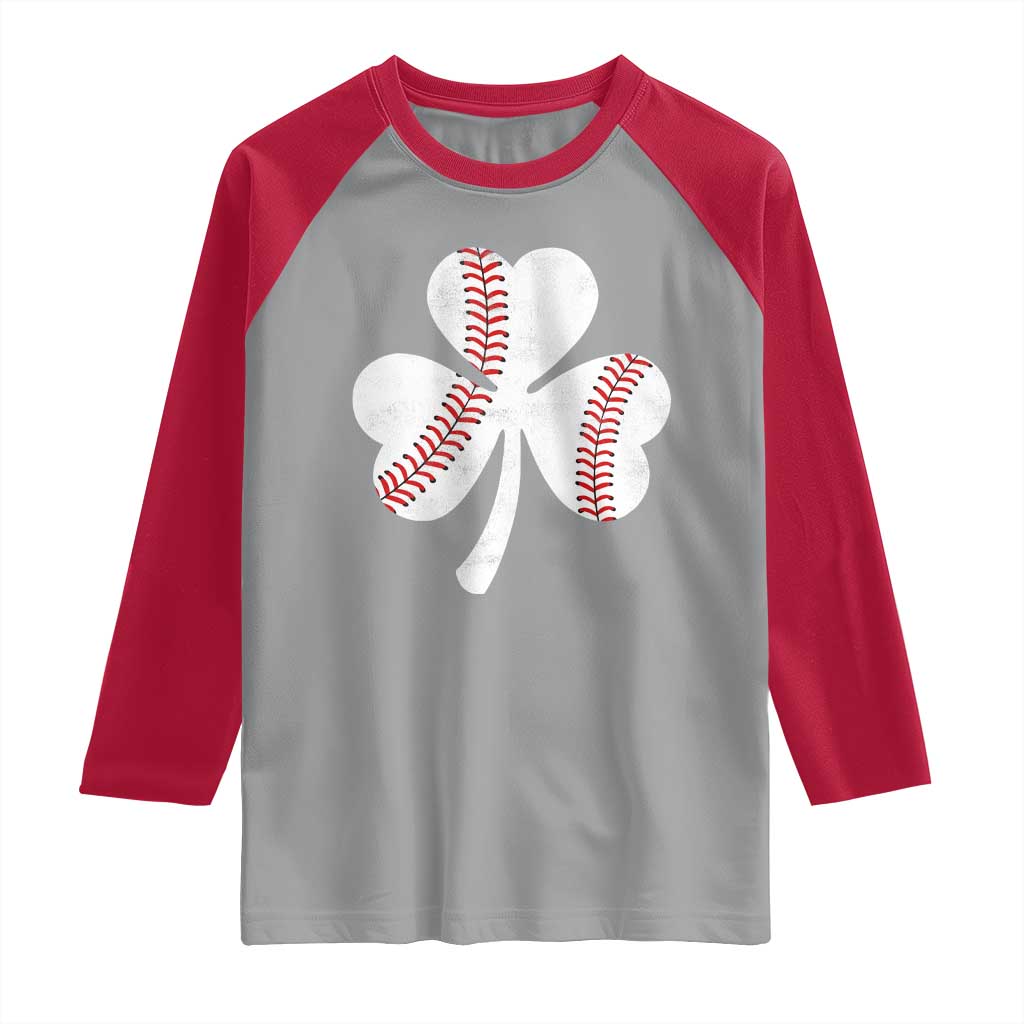 Funny Baseball St Patricks Day Distressed Shamrock Raglan Shirt TS11 Sport Gray Red Print Your Wear