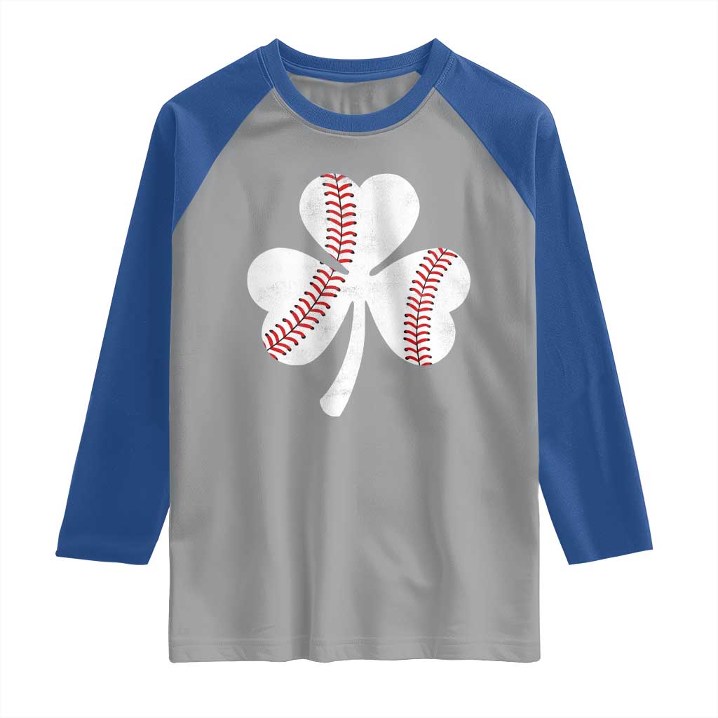 Funny Baseball St Patricks Day Distressed Shamrock Raglan Shirt TS11 Sport Gray Royal Print Your Wear