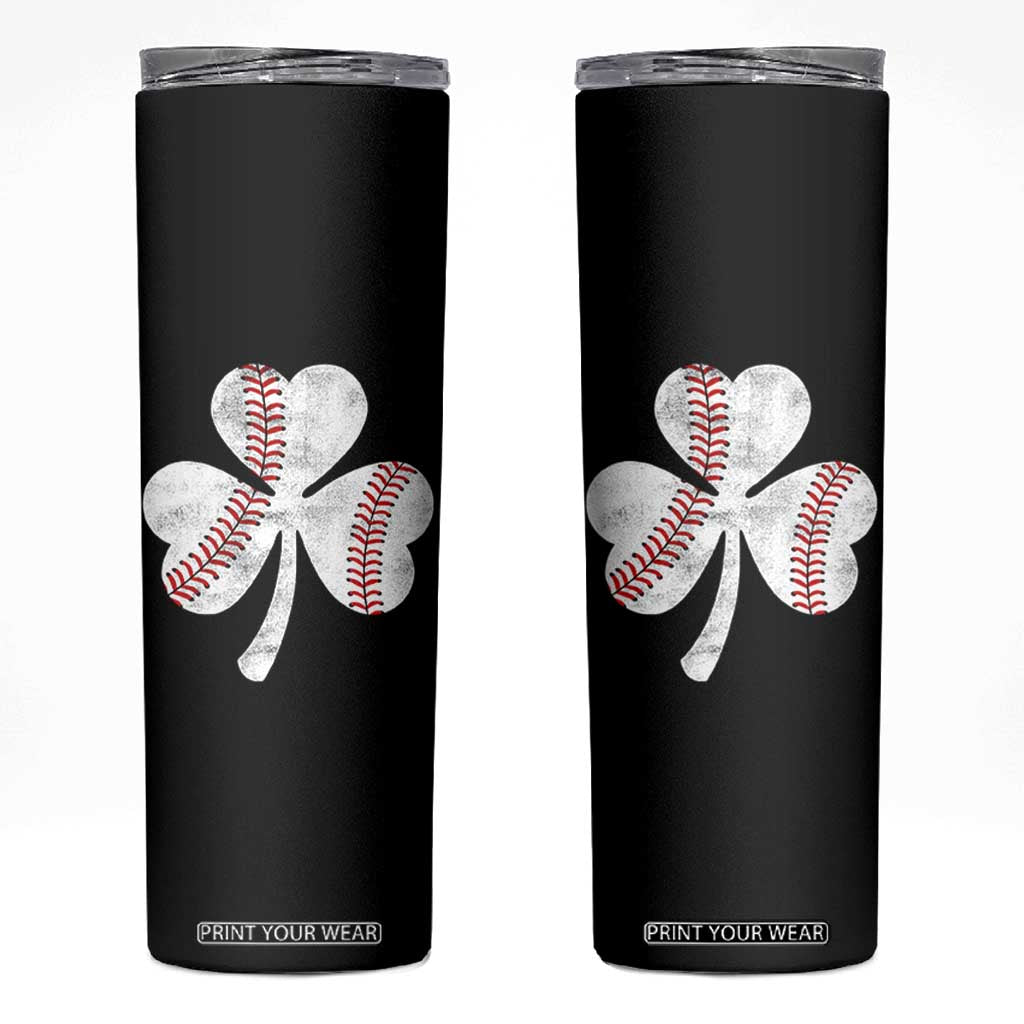 Funny Baseball St Patricks Day Distressed Shamrock Skinny Tumbler TS11 Black Print Your Wear