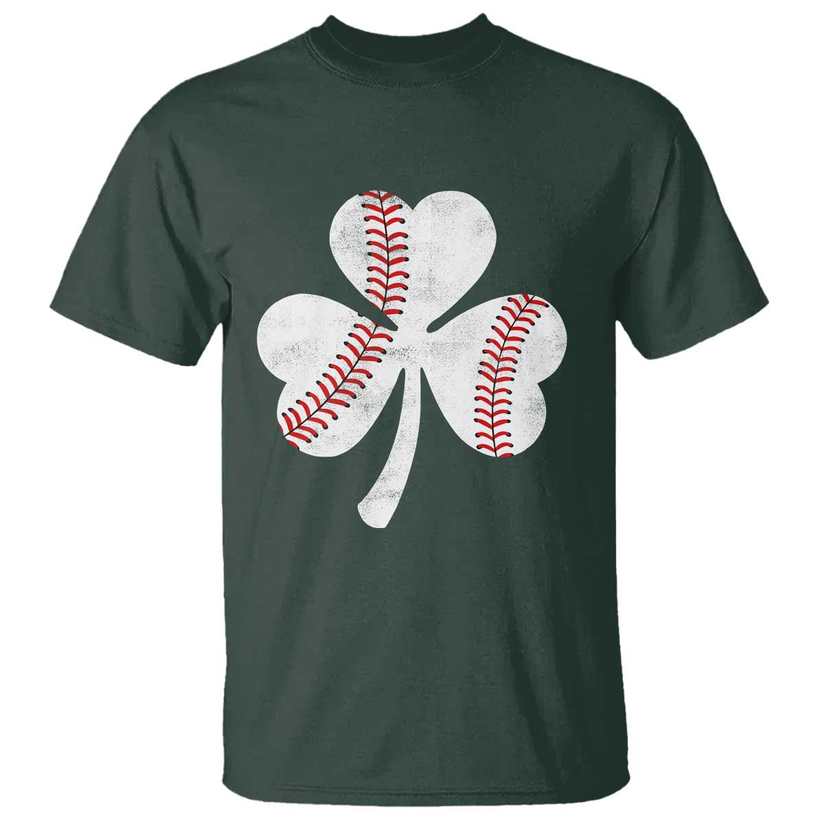 Funny Baseball St Patricks Day Distressed Shamrock T Shirt TS11 Dark Forest Green Print Your Wear
