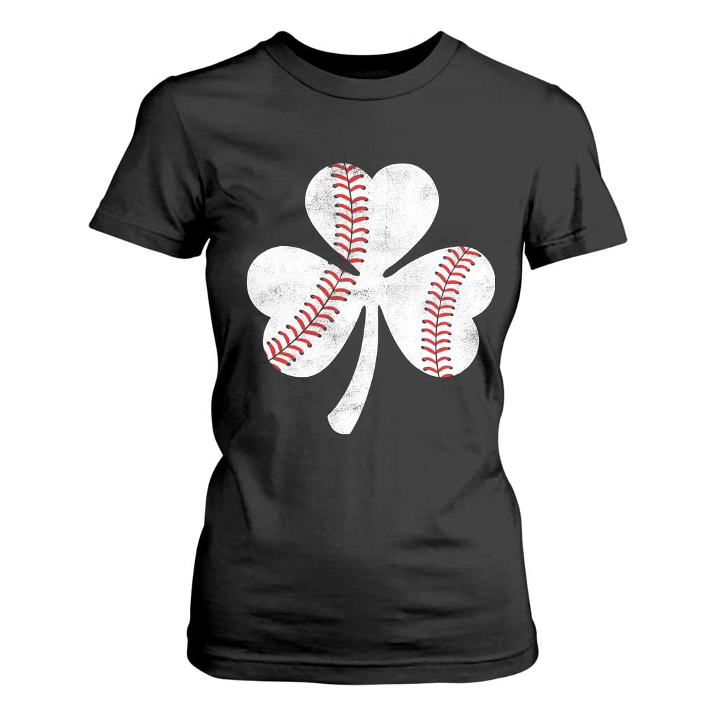 Funny Baseball St Patricks Day Distressed Shamrock T Shirt For Women TS11 Black Print Your Wear