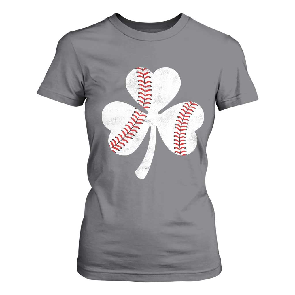 Funny Baseball St Patricks Day Distressed Shamrock T Shirt For Women TS11 Charcoal Print Your Wear