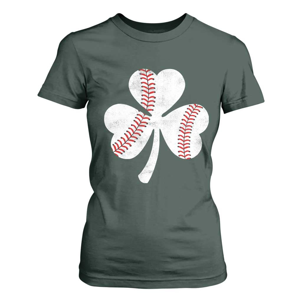 Funny Baseball St Patricks Day Distressed Shamrock T Shirt For Women TS11 Dark Forest Green Print Your Wear