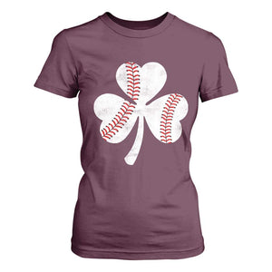 Funny Baseball St Patricks Day Distressed Shamrock T Shirt For Women TS11 Maroon Print Your Wear