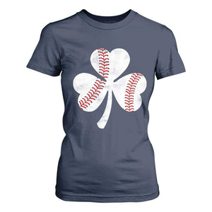 Funny Baseball St Patricks Day Distressed Shamrock T Shirt For Women TS11 Navy Print Your Wear