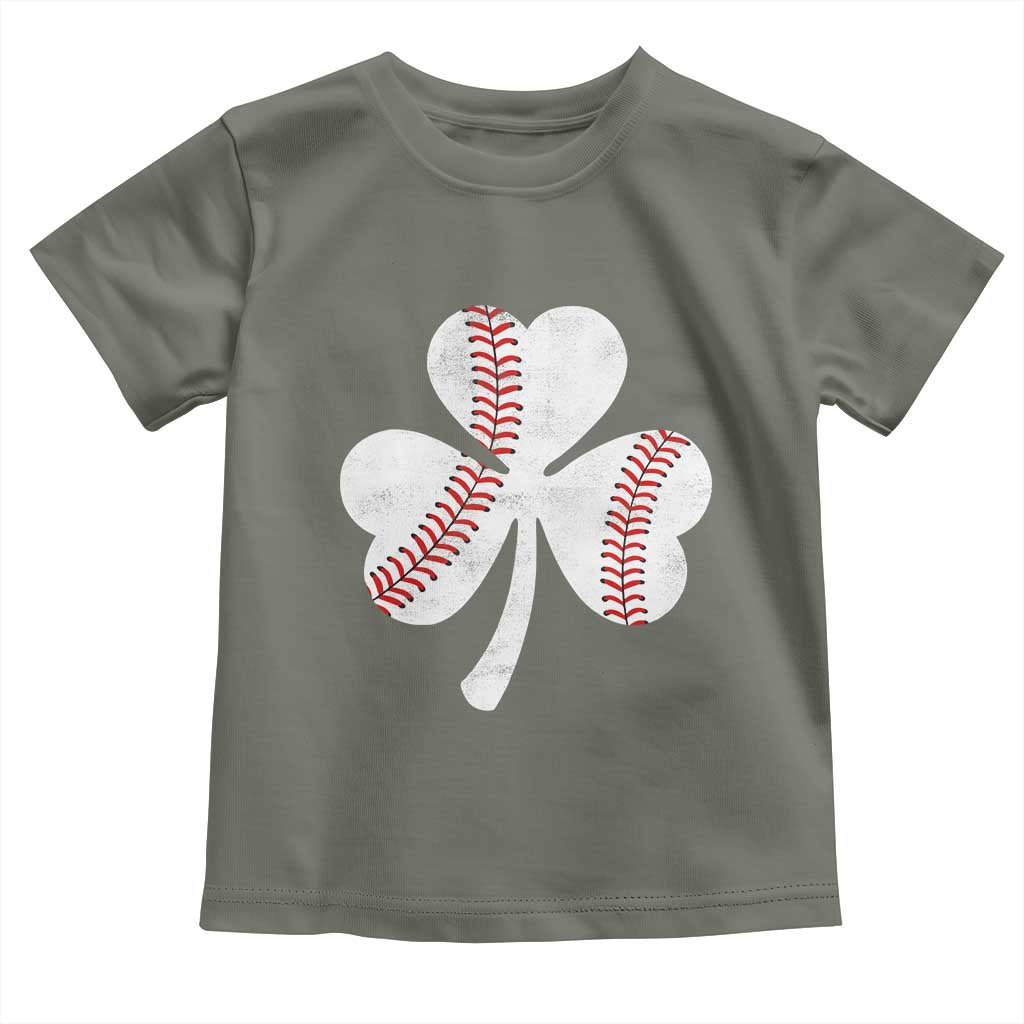 Funny Baseball St Patricks Day Distressed Shamrock Toddler T Shirt TS11 Military Green Print Your Wear