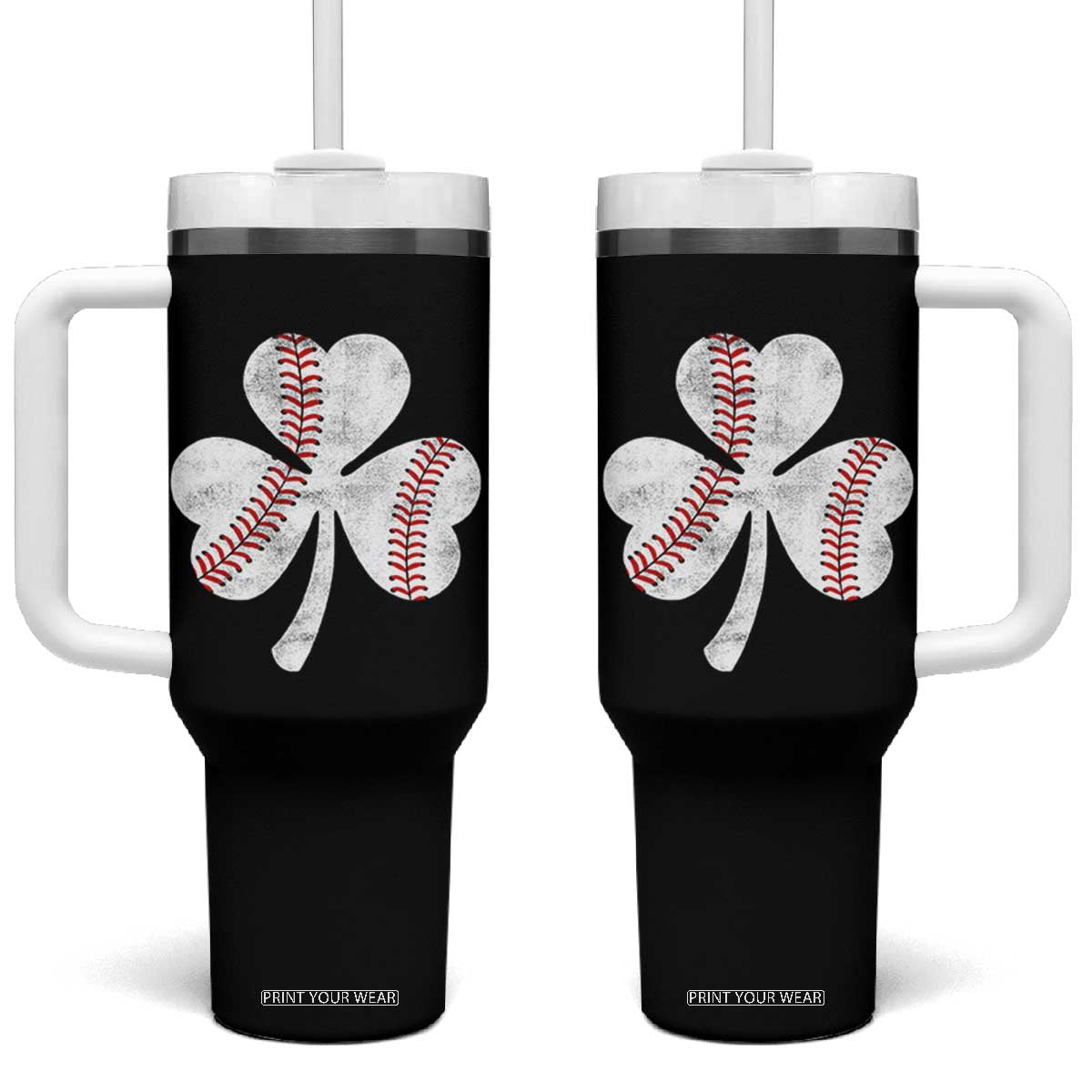Funny Baseball St Patricks Day Distressed Shamrock Tumbler With Handle TS11 One Size: 40 oz Black Print Your Wear