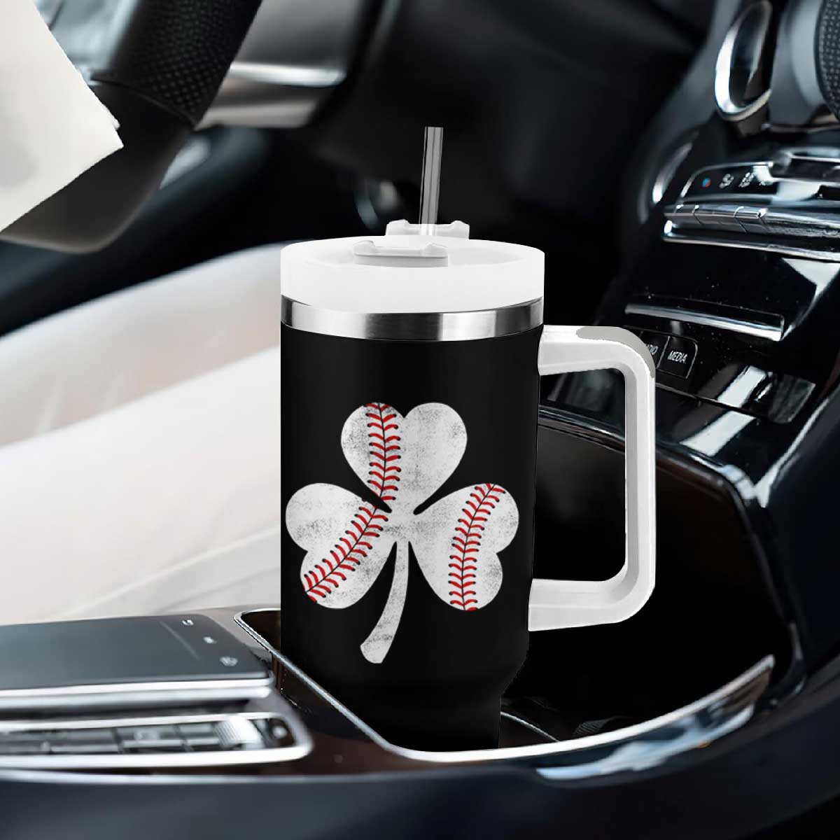 Funny Baseball St Patricks Day Distressed Shamrock Tumbler With Handle TS11 Print Your Wear