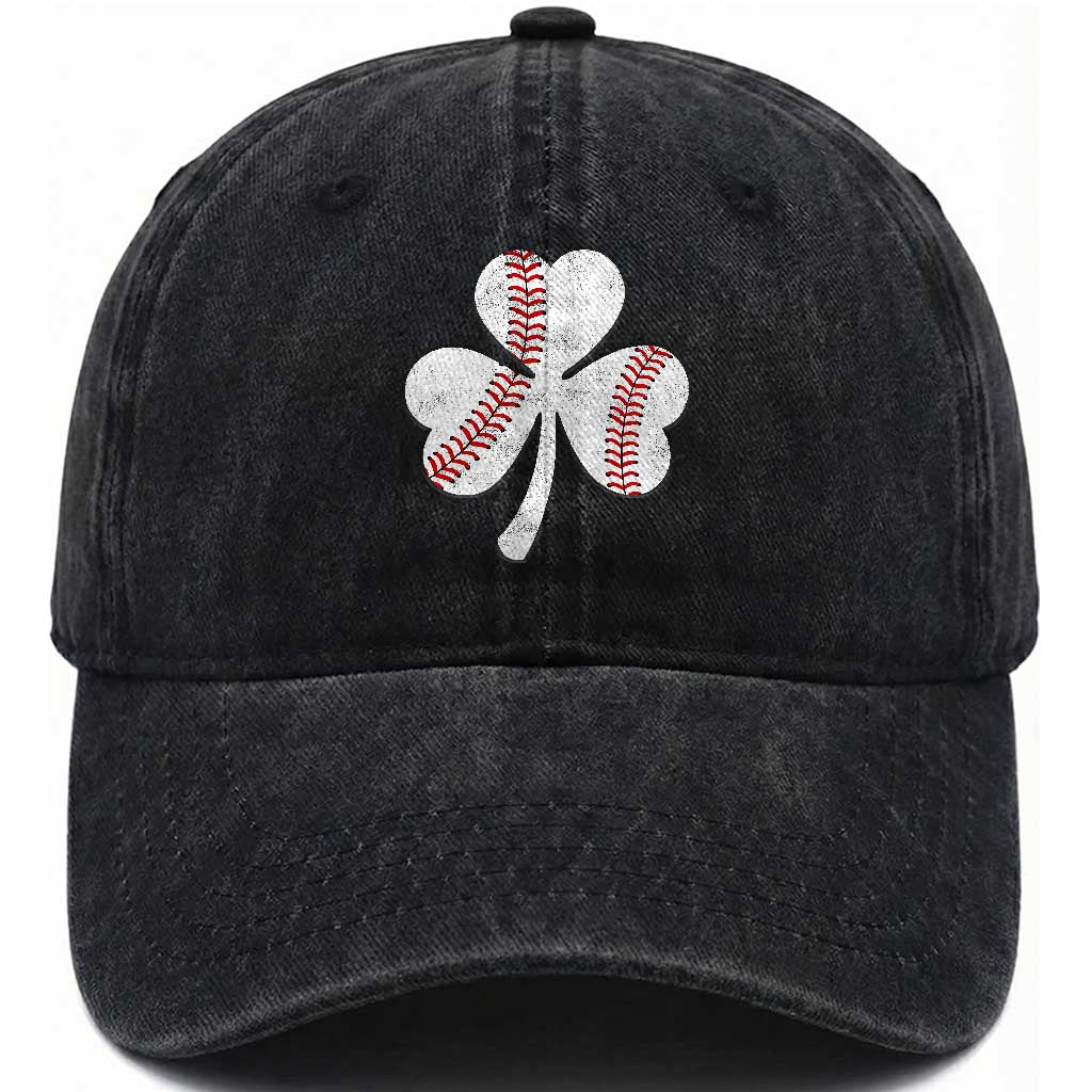 Funny Baseball St Patricks Day Distressed Shamrock Washed Cotton Baseball Cap TS11 Washed Cap Universal Fit Black Print Your Wear