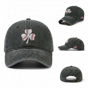 Funny Baseball St Patricks Day Distressed Shamrock Washed Cotton Baseball Cap TS11 Washed Cap Universal Fit Dark Green Print Your Wear