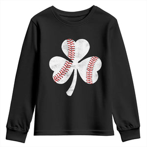 Funny Baseball St Patricks Day Distressed Shamrock Youth Sweatshirt TS11 Black Print Your Wear