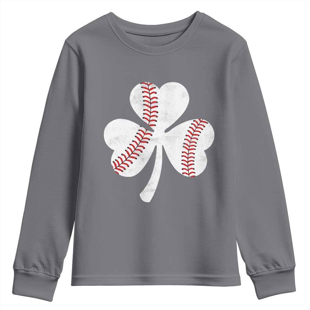 Funny Baseball St Patricks Day Distressed Shamrock Youth Sweatshirt TS11 Charcoal Print Your Wear