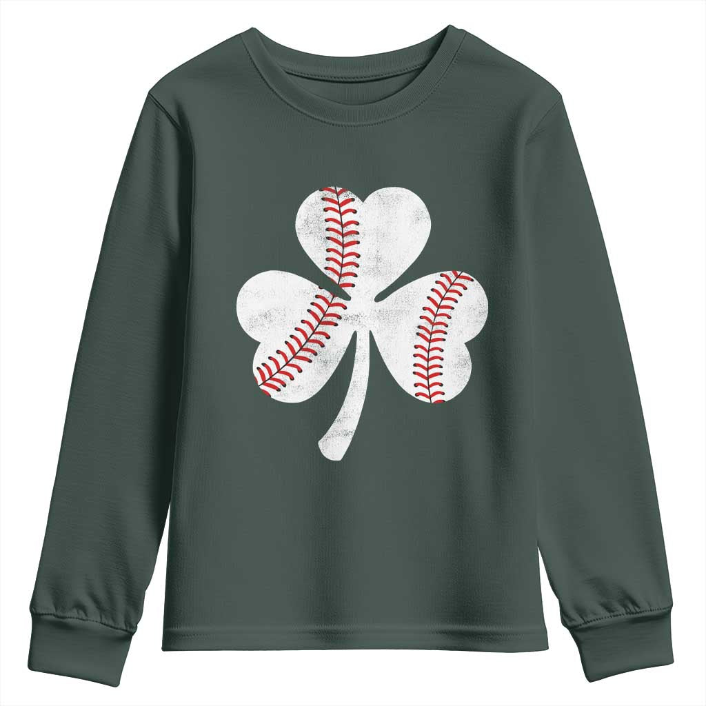 Funny Baseball St Patricks Day Distressed Shamrock Youth Sweatshirt TS11 Dark Forest Green Print Your Wear