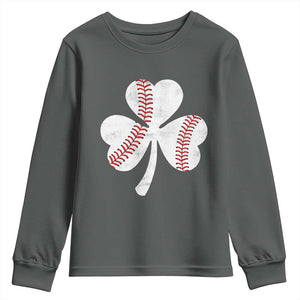 Funny Baseball St Patricks Day Distressed Shamrock Youth Sweatshirt TS11 Dark Heather Print Your Wear