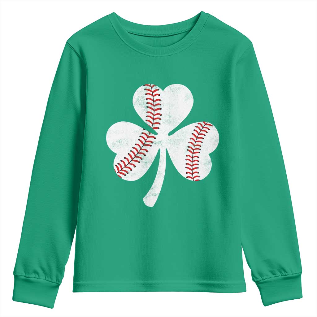Funny Baseball St Patricks Day Distressed Shamrock Youth Sweatshirt TS11 Irish Green Print Your Wear