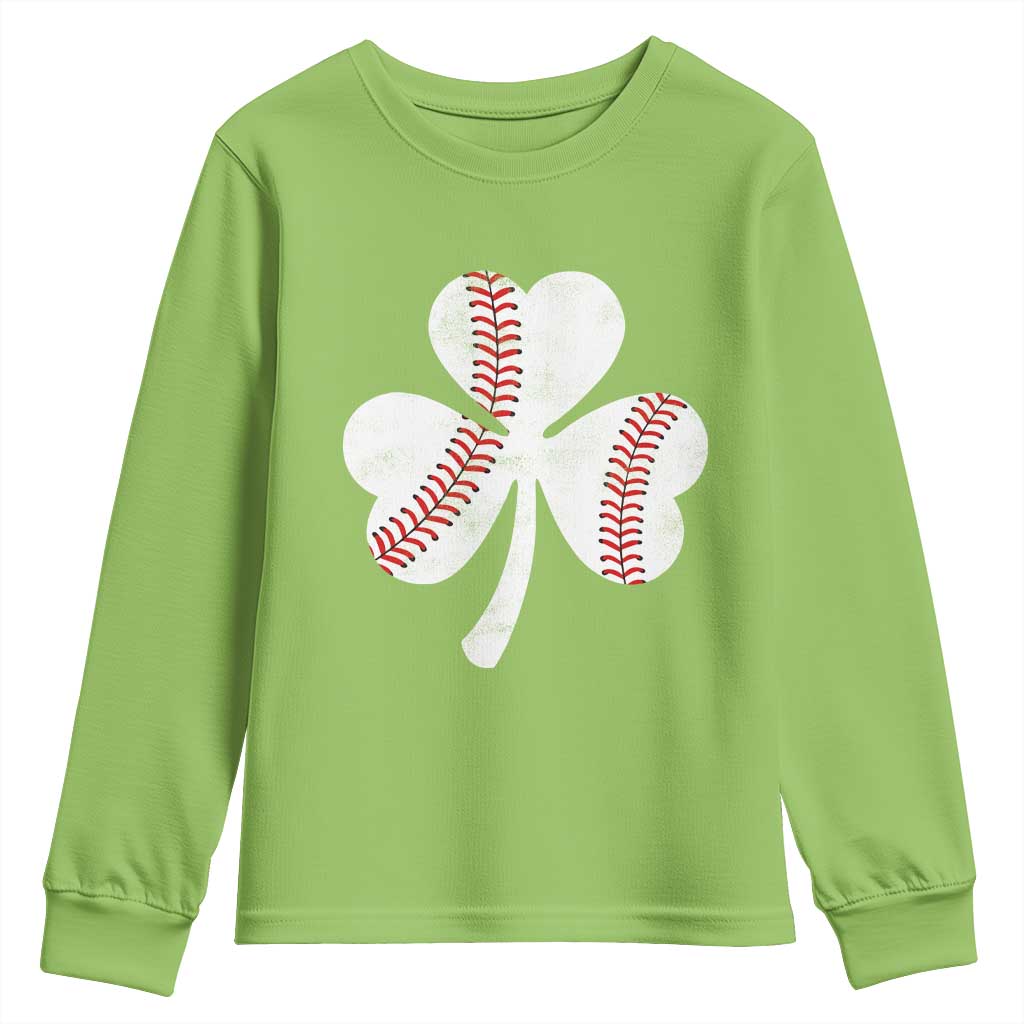 Funny Baseball St Patricks Day Distressed Shamrock Youth Sweatshirt TS11 Lime Print Your Wear
