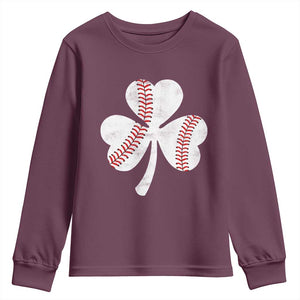 Funny Baseball St Patricks Day Distressed Shamrock Youth Sweatshirt TS11 Maroon Print Your Wear