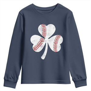 Funny Baseball St Patricks Day Distressed Shamrock Youth Sweatshirt TS11 Navy Print Your Wear