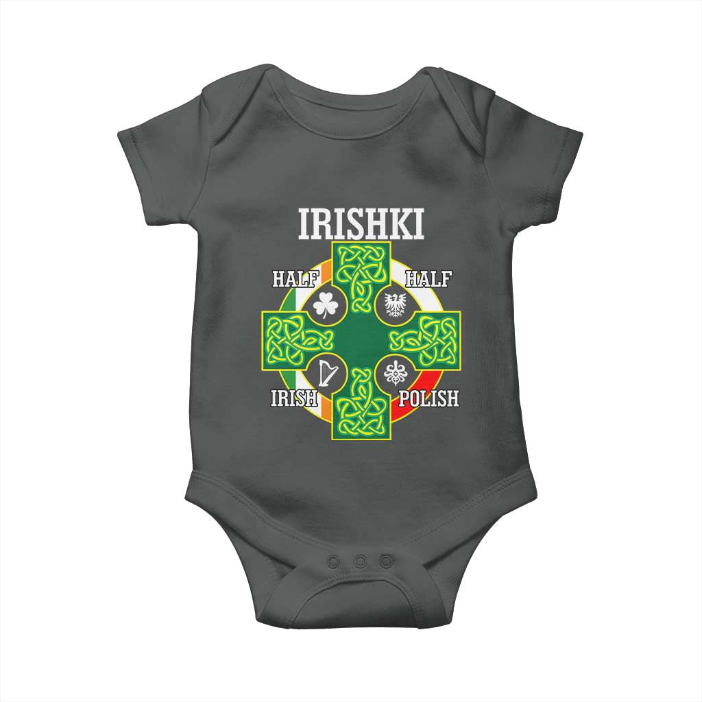 Irishki Half Irish Half Polish Baby Onesie Celtic Cross St Patricks TS11 Dark Heather Print Your Wear