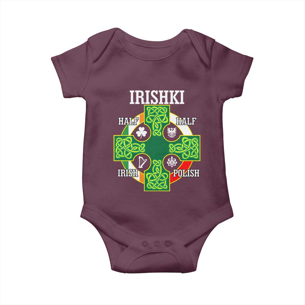 Irishki Half Irish Half Polish Baby Onesie Celtic Cross St Patricks TS11 Maroon Print Your Wear