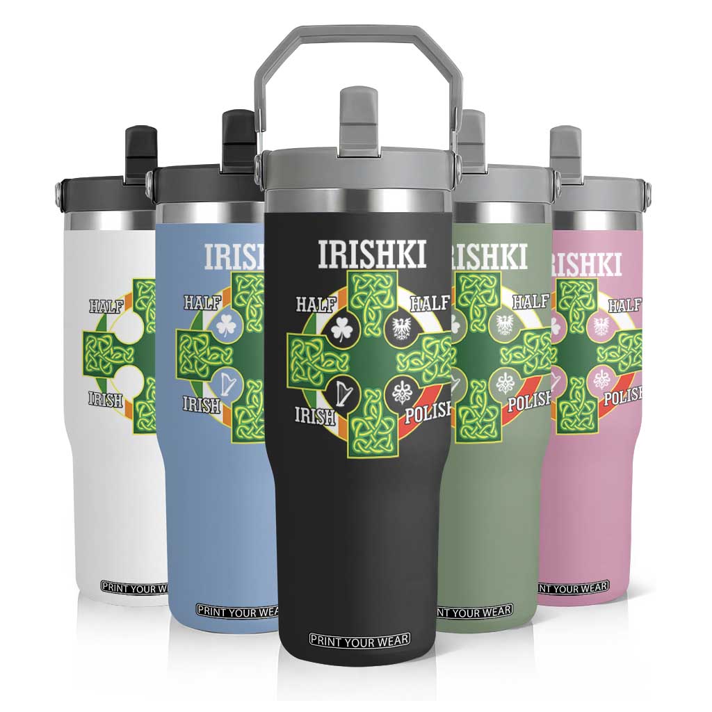 Irishki Half Irish Half Polish Flip Straw Tumbler Celtic Cross St Patricks TS11 Print Your Wear
