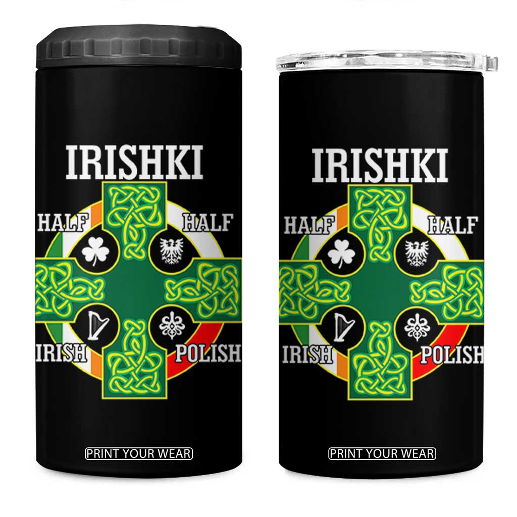 Irishki Half Irish Half Polish 4 in 1 Can Cooler Tumbler Celtic Cross St Patricks TS11 One Size: 16 oz Black Print Your Wear