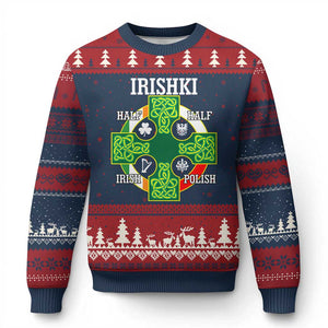 Irishki Half Irish Half Polish Ugly Christmas Sweater Celtic Cross St Patricks TS11 Navy Red Print Your Wear